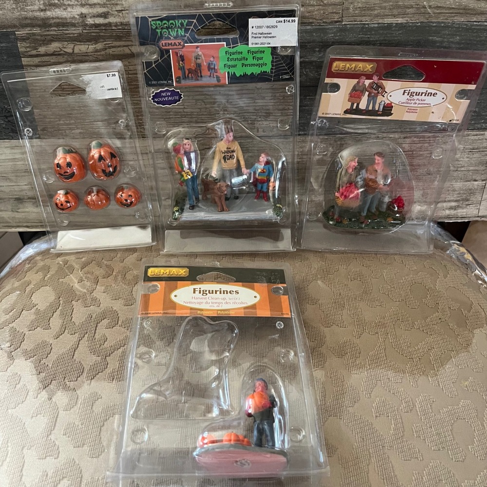 Lemax Spooky Town First Halloween Apple Picker Harvest Village Figurine Lot 4pc